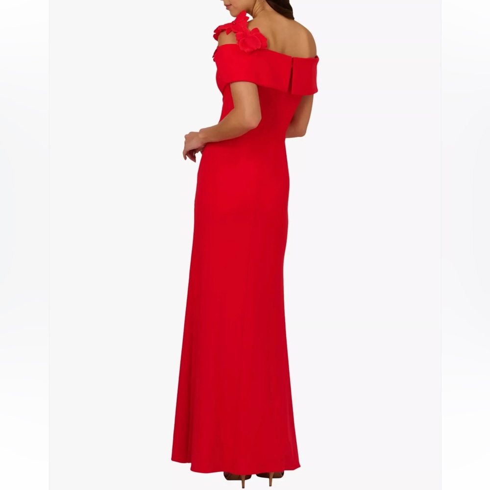 Adrianna Papell  Red Off Shoulder Asymmetric Mermaid Dress 6 - Picture 3 of 12